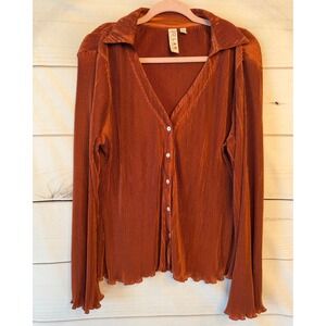 Dolan Left Coast Collection Rust Orange Pleated Button Down Plisse Shirt Large